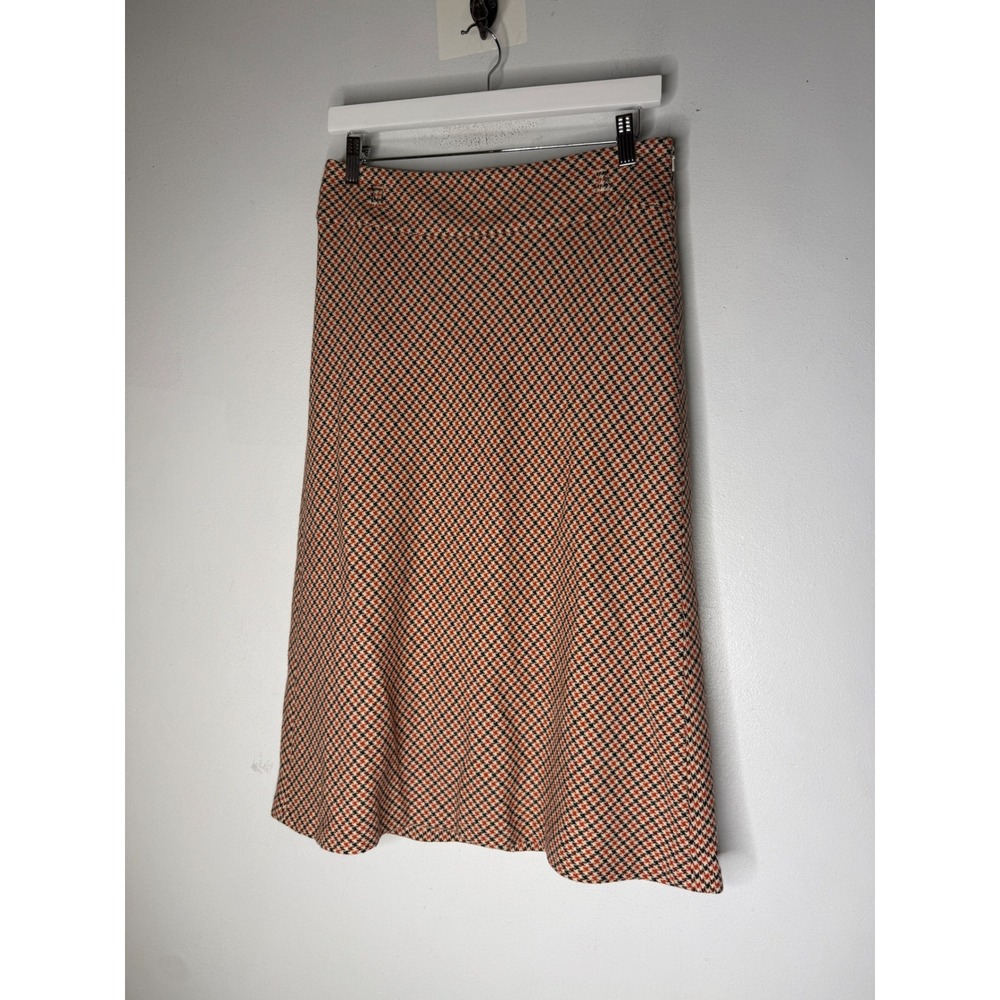 Talbots vintage inspired Houndstooth Wool checked orange brown midi a line skirt